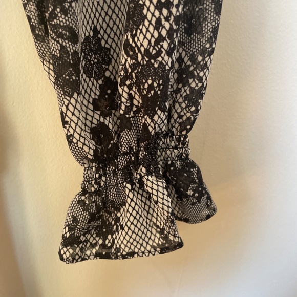 Michael Michael Kors Bone Black Chantilly Wrap Tie-Waist Long Sleeve Blouse - Picture 5 of 8